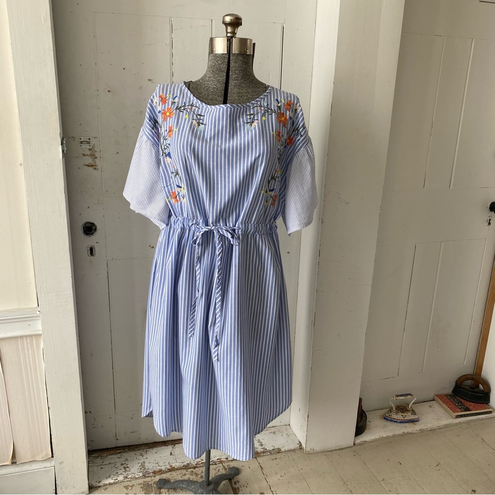 Ava & Viv Cotton Embroidered Plus Size Stripe Dresss
